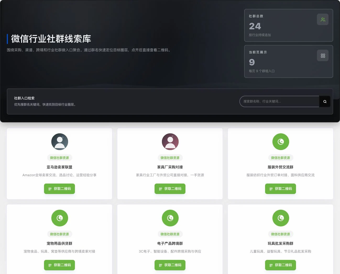 灵动谷微信行业社群原目录与搜索入口，未展示二维码或具体联系方式